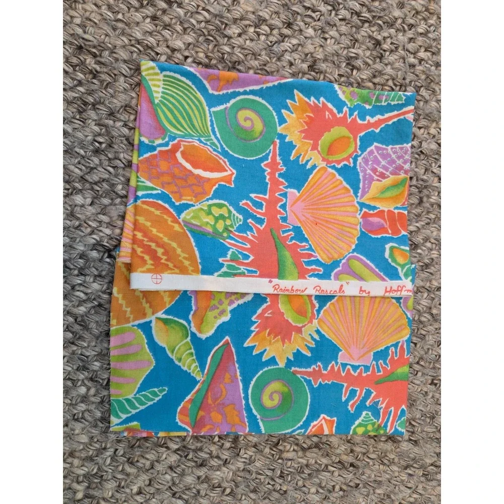 Vintage Hoffman California Colorful Shells Quilting Fabric 1 Yard + Remnants Lot